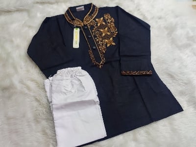Picture of Super Eid campaign Special cotton Black colour ambrodary work panjabi for Kids and boys