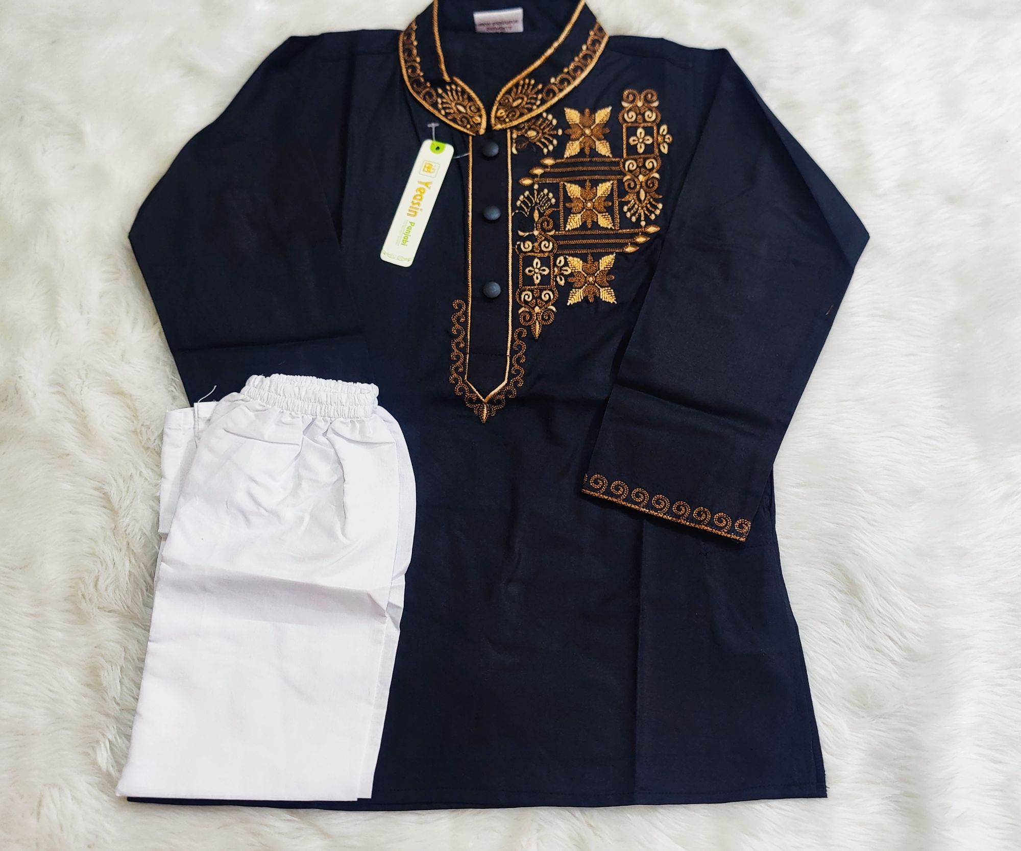 Picture of Super Eid campaign Special cotton Black colour ambrodary work panjabi for Kids and boys