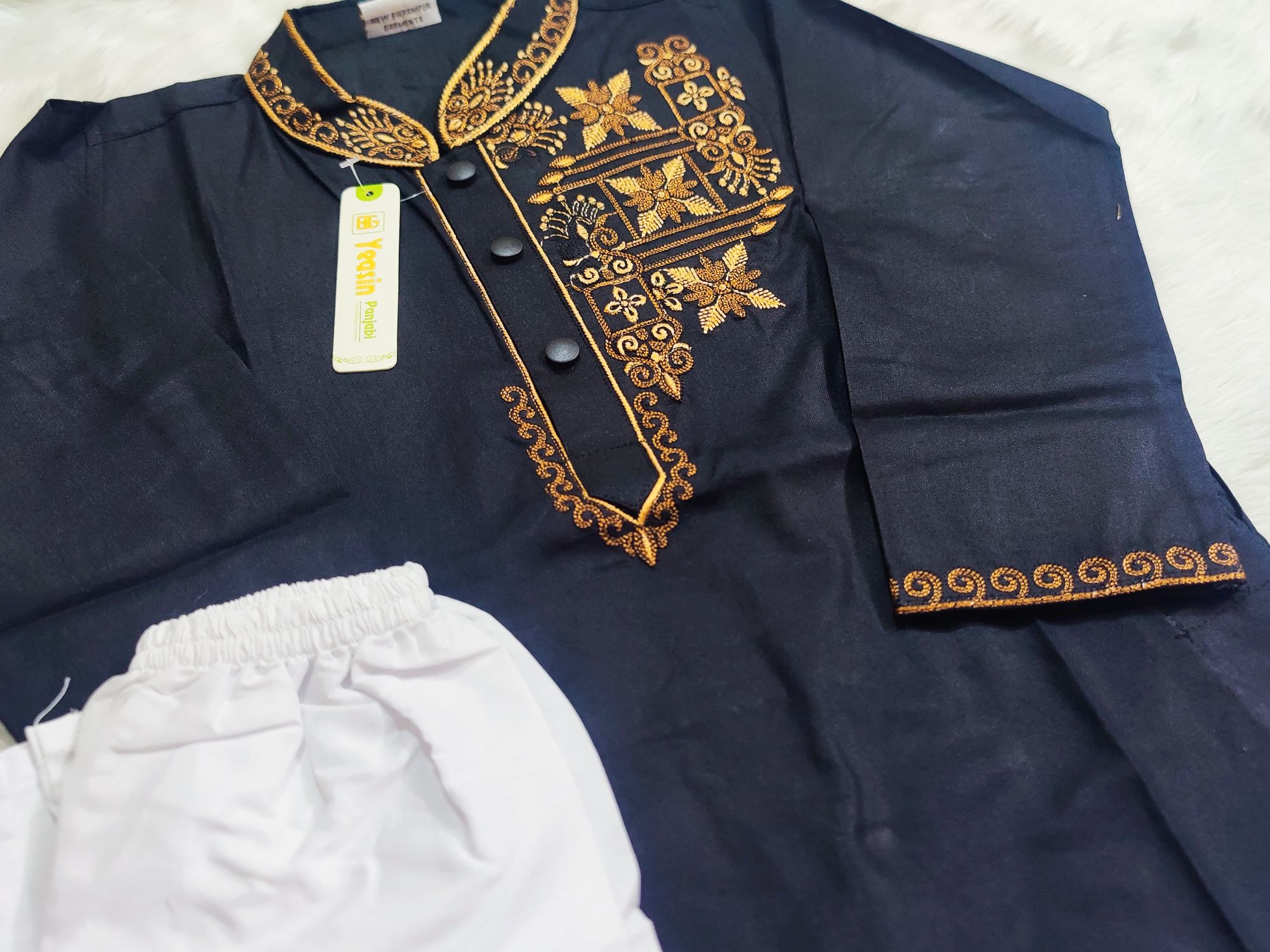 Picture of Super Eid campaign Special cotton Black colour ambrodary work panjabi for Kids and boys