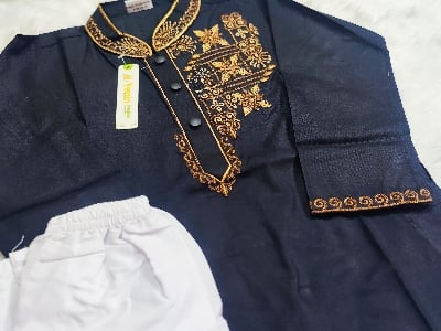 Picture of Super Eid campaign Special cotton Black colour ambrodary work panjabi for Kids and boys