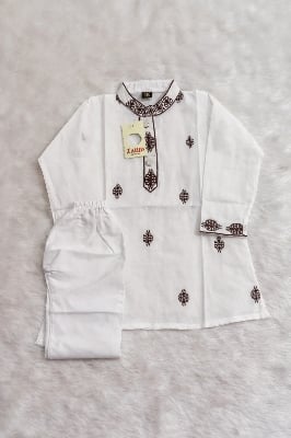 Picture of new bron baby dhuti febric pure cotton full body ambrodary work white colour panjabi