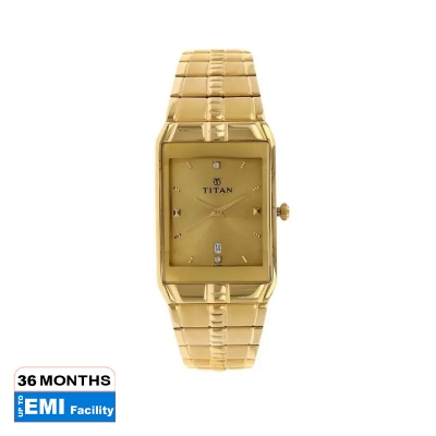 Picture of Titan 9151Ym03 Golden Dial Analog With Datemetal Strap Watch For Men