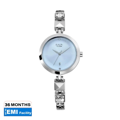 Picture of Titan 2606Sm01 Raga Viva Blue Dial Analog With Date Metal Strap Watch For Women