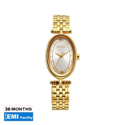 Picture of Titan 2758Ym01 Karishma Quartz Analog Silver Dial Golden Stainless Steel Strap Watch For Women