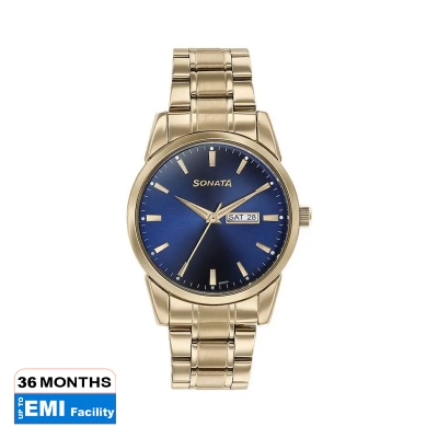 Picture of Sonata Quartz Analog with Date Silver Dial Black Leather Strap Watch For Men
