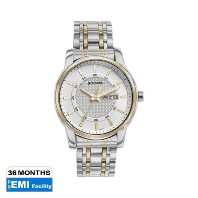 Picture of Sonata Quartz Analog Golden Dial Two Toned Stainless Steel Strap Watch For Men