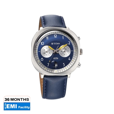 Picture of Titan Timeless Treasures Quartz Analog Dual Time with Date Blue Dial Blue Leather Strap Watch for Men