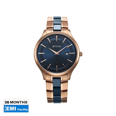 Picture of Titan Slim Ceramic Fusion Quartz Analog with Date Blue Dial Stainless Steel Strap Watch For Men