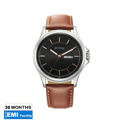 Picture of Titan 1870Sl05 Black Urban Black Dial Analog Leather Strap Watch For Men