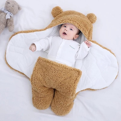 Picture of Baby Sleeping Bag Ultra-Soft Fluffy Fleece – Newborn Receiving Blanket, Infant Boys & Girls Sleeping Nursery Swaddle Wrap Gold
