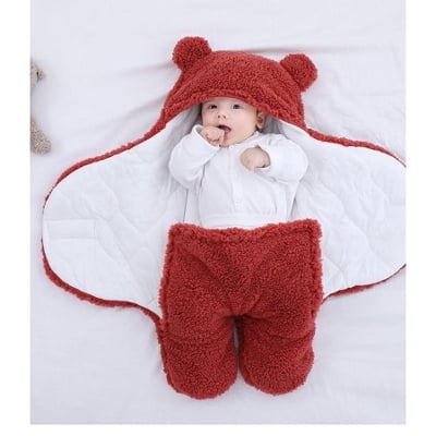 Picture of Baby Sleeping Bag Ultra-Soft Fluffy Fleece – Newborn Receiving Blanket, Infant Swaddle Wrap, Winter Warm Sleeping Sack for Babies Chili Red