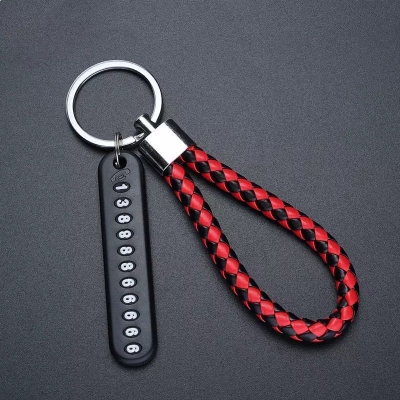 Picture of Pendant keychain Phone Number Bicycle Car Auto Motor Cycle Key Ring Anti-Lost Number Plate Mobile Number Red
