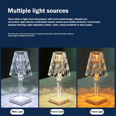 Picture of USB Charging Touch Crystal Table Lamp Acrylic Diamond Table Lamp Best For Bedroom Living Room Dining Table Antique White