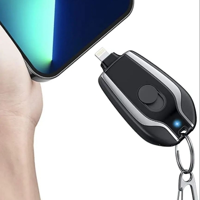 Picture of 1600mAh Mini Power bank, Emergency Pod,Keychain Portable Charger for IPhone or Type-c Black