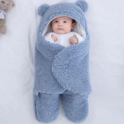 Picture of Ultra-Soft Baby Sleeping Bag – Fluffy Fleece Newborn Blanket for Winter & Travel Blue