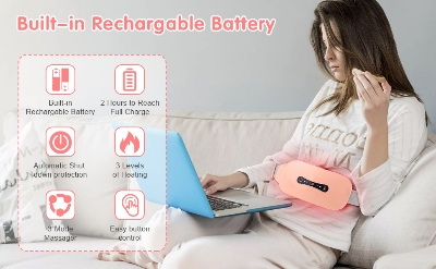 Picture of Menstrual Heating Pad, Electric Heated Belt Massage Cushion Rechargeable Heating 3 Modes for Menstrual Pain Relief, Stomach, Back or Ventr Pink