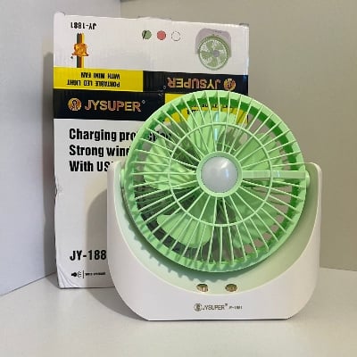 Picture of JYSUPER JY-1881 Rechargeable Strong Wind Up-Down Movable Portable 6"- 8'' Desk Fan With LED Lamp Multicolor