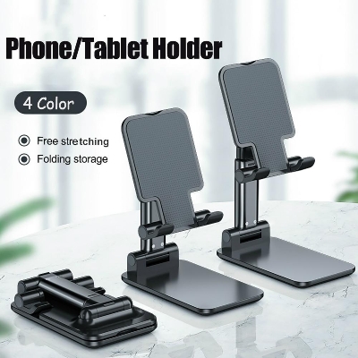 Picture of T1 Mobile Phone Holder Stand – Foldable Desktop & Bedside Bracket, Multi-Function Telescopic Smartphone Stand Black