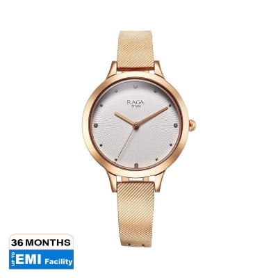 Picture of Titan Raga Memoirs Quartz Analog White Dial With Rose Gold Color Metal Strap Watch For Women