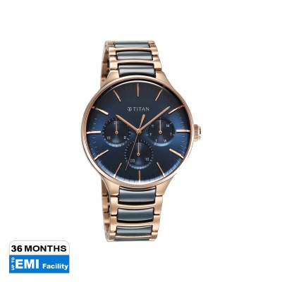 Picture of Titan Ceramic Fusion Quartz Multifunction Blue Dial with Two Toned Color Stainless Steel Strap Watch for Men