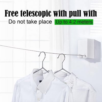 Picture of Heavy Duty Retractable Clothesline – 4.2M Wall Mounted Drying Rope for Indoor & Outdoor Use Multicolor