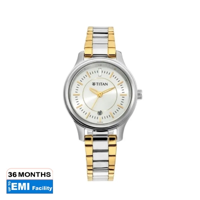 Picture of Titan 2638Bm01 Quartz Analog With Date Silver Dial Metal Strap Watch For Women