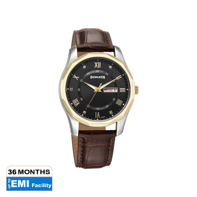 Picture of Sonata Aspire Quartz Analog Black Dial Leather Strap Watch for Men