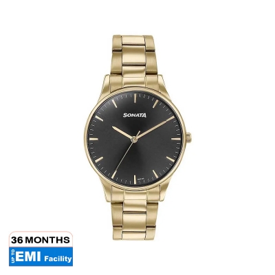 Picture of Sonata Quartz Multifunction Green Dial Golden Stainless Steel Strap Watch For Men