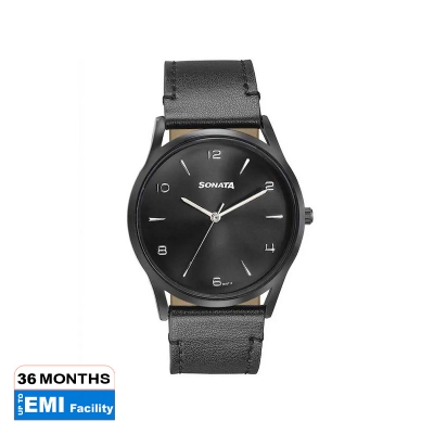 Picture of Sonata White Round Dial Beige Strap Watch For Gents