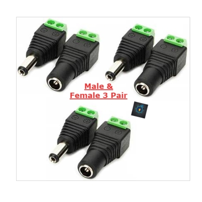 Picture of 2.1mm Barrel Type Male & Female DC Power Jack & Socket 3 Pair (Multicolor)