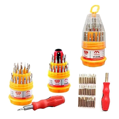 Picture of Multifunction 31 in 1 Precision Handle Mini Screw driver set Mobile Phone Watch Laptop Repair Kit Tools Household Accessories (Yellow)