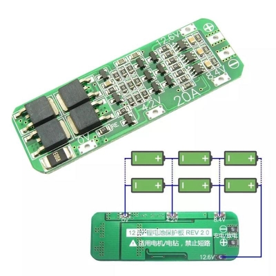 Picture of 3S 20A 18650 Li-ion Lithium Battery Charger BMS Protection Board For Drill Motor 12.6V Lipo Cell Module 64x 20x3.4 mm (Silver)