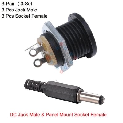 Picture of 3Pair- 5V 12V 24V DC Jack Male & Panel Mount Socket Female DC Power (Black)