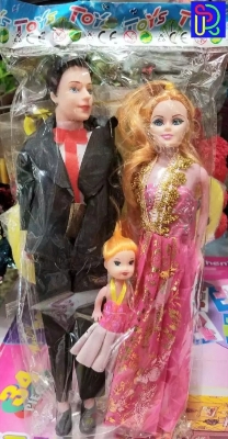 Picture of Family Doll Set/Barbie Doll Set/Putul Set/Couple Barbie Doll Set/Mom Dad Baby Doll Set/3-Pcs Doll Set - Doll - Multicolor