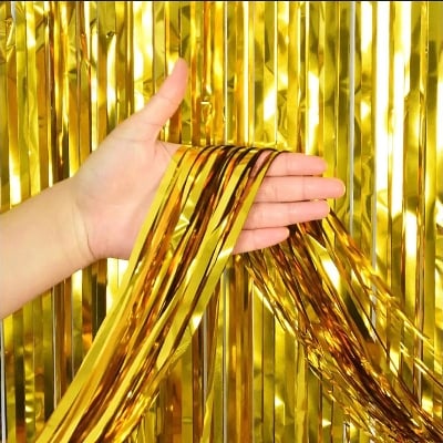 Picture of Foil Metallic Curtain Backdrop For Happy Birthday Party Decoration / Bridal Shower / Wedding / New Year / Background Decorations