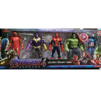 Picture of Avengers Iron Man, Captain America, Hulk, Spider-Man, and Thanos Action Figure - 5pcs Set | Collectible Toys for Ultimate Marvel Fans - Black