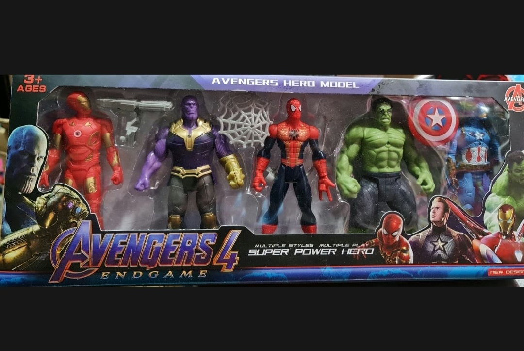Picture of Avengers Iron Man, Captain America, Hulk, Spider-Man, and Thanos Action Figure - 5pcs Set | Collectible Toys for Ultimate Marvel Fans - Black