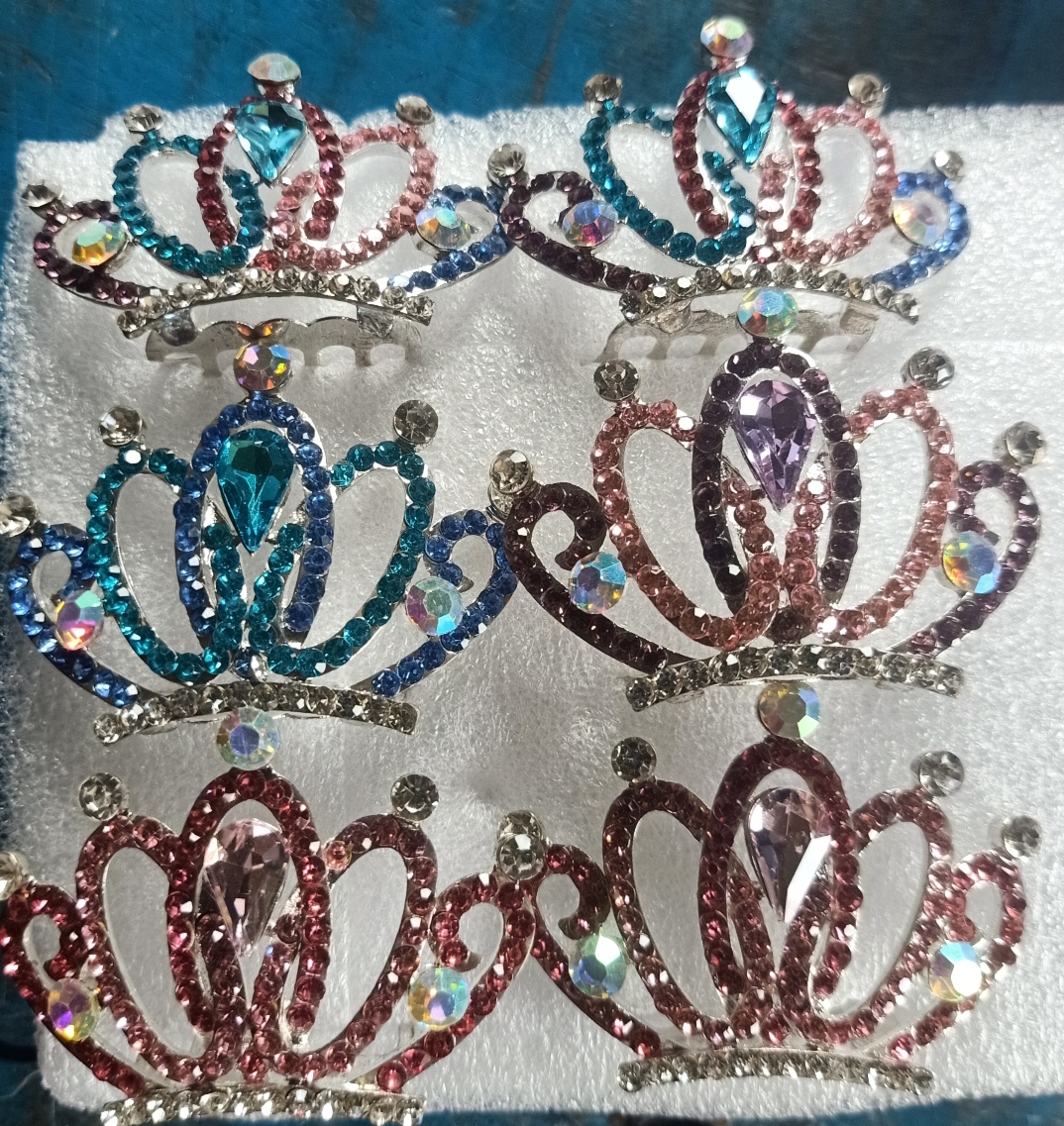 Picture of Crown/mini Hair comb crown/Girl Kids Fashion Rhinestone Princess Hair Clip Wedding Crown Hairpin Comb Tiara - Silver