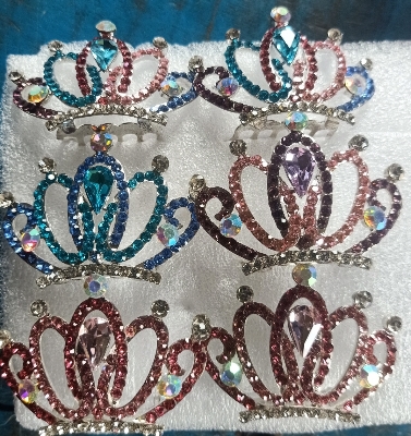 Picture of Crown/mini Hair comb crown/Girl Kids Fashion Rhinestone Princess Hair Clip Wedding Crown Hairpin Comb Tiara - Silver