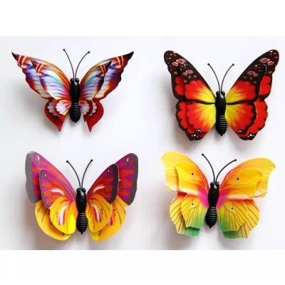Picture of Butterfly Wall Stickers-4pcs/3D Double Wings Butterfly Wall Stickers/DIY Art Home Decor Wall Decals Fridge Stickers Wedding Decor - Multicolor