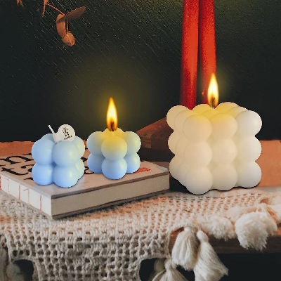Picture of Mini bubble candle-2pc/Small Candle Mini Cube Bubble Shaped Wax Candles Aromatherapy for Home Bedroom Wedding-2pcs - Multicolor