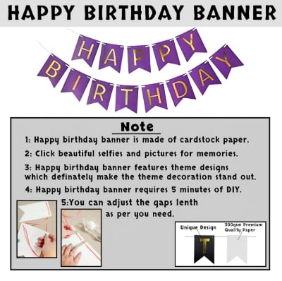 Picture of Purple Color Birthday Decoration Combo Pack With Birthday Banners, Silver Foil Curtains, Metallic Balloons, Blue Confetti and Balloon Garland Arch Decorations Kit Full Package- (Pack of 48 Pcs) - Purple