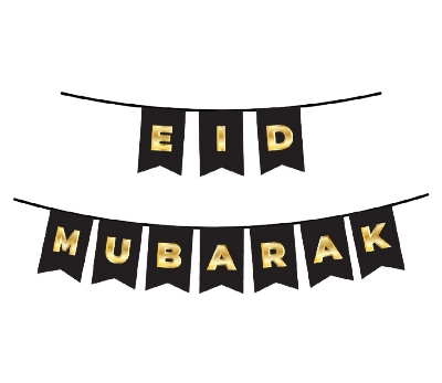 Picture of Eid Mubarak Card Banner/Eid Decorations, Black and Gold Eid Mubarak Banner For Eid Festival Party Supplies - Black