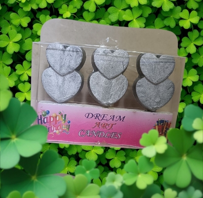 Picture of Heart Love Shapes Cake Candle for Birthday/Anniversary, Mom To Be, Baby Shower, and Wedding Party Cake Decorations – Pack of 3 Pcs - Silver