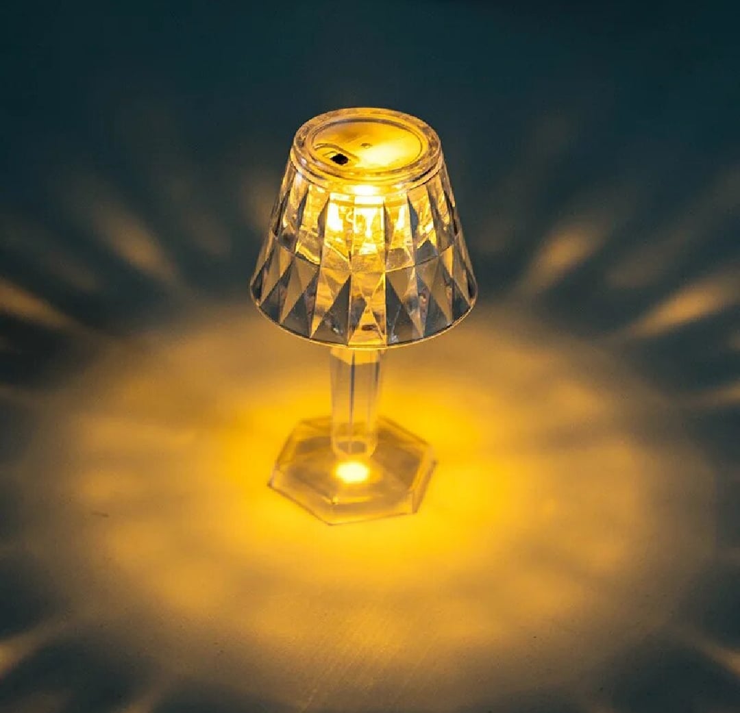 Picture of Led Diamond Table lamp/ Night Lights Crystal Projection Desk Lamps/LED Mini Table Lamp Warm White Crystal Look Conical/12 cm Small Modern Decorative Table Lamp Battery Operated Decorativ - White