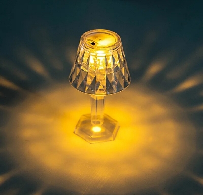 Picture of Led Diamond Table lamp/ Night Lights Crystal Projection Desk Lamps/LED Mini Table Lamp Warm White Crystal Look Conical/12 cm Small Modern Decorative Table Lamp Battery Operated Decorativ - White