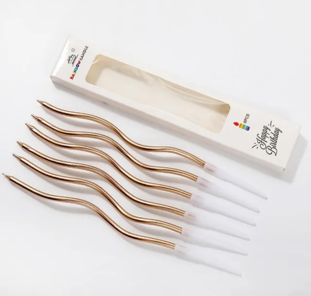 Picture of Spiral Twisty Gold Long Stick Metallic Candle for Birthday, Wedding Party, and Cake Decoration - (Pack of 06 Pcs) - Gold