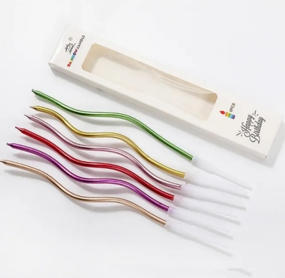 Picture of Metallic Long Spiral Candles with Stand- Pack of 6
