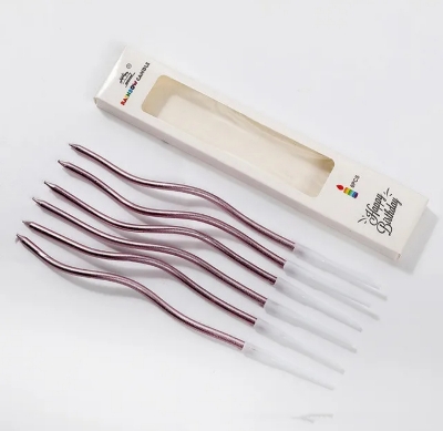 Picture of Metallic Long Spiral Candles with Stand- Pack of 6