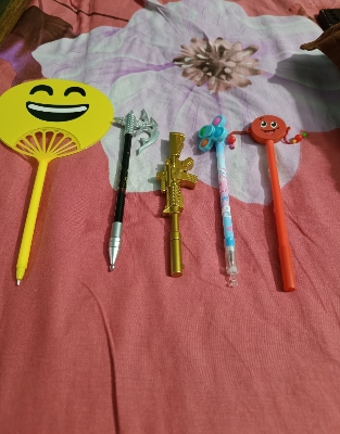 Picture of Emoji fan pen/Sword pen/Gun pen/cartoon, multi-model Shape Pen- 5 Pcs Beautiful design pen combo - Multicolor